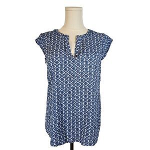 Ava Christine Cap Sleeve Round Neck Blouse Top Classic Floral White Blue S‎